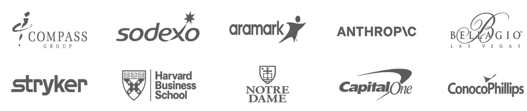 Logos of Nutrislice customers including Compass Group, Sodexo, Aramark, Anthropic, Bellagio, Stryker, Harvard Business School, Notre Dame, Capital One, and ConocoPhillips